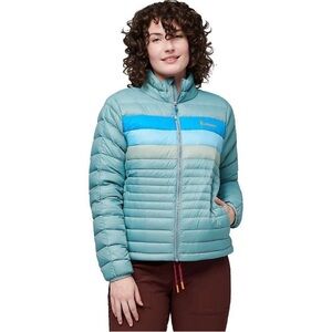 Cotopaxi Women’s XXL Hooded Down Puffer Jacket Bluegrass Stripes NWT Blue